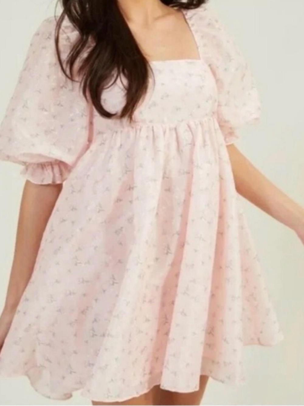 NWT Pink Floral Puff-Sleeve babydoll mini Dress